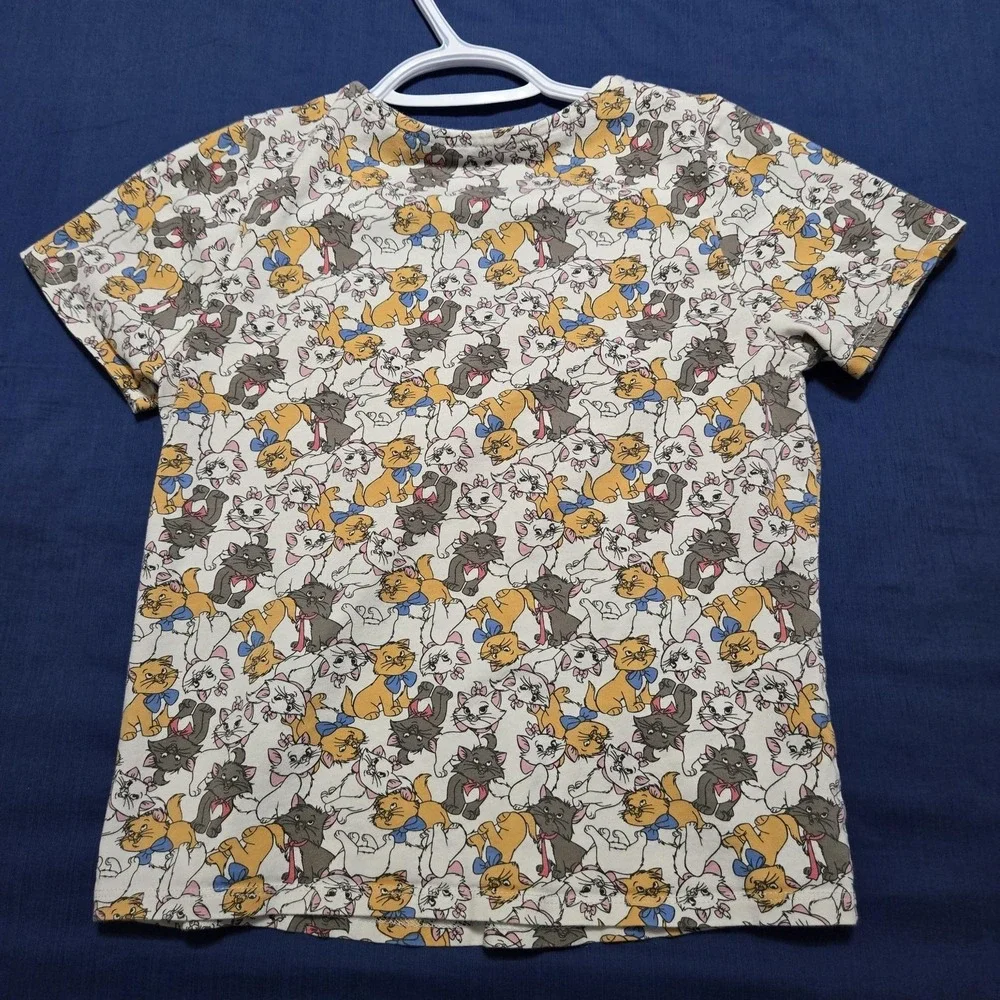 Disney Top Womens Small Lace Trim Aristocats Marie Cat Print Ruched V-Neck